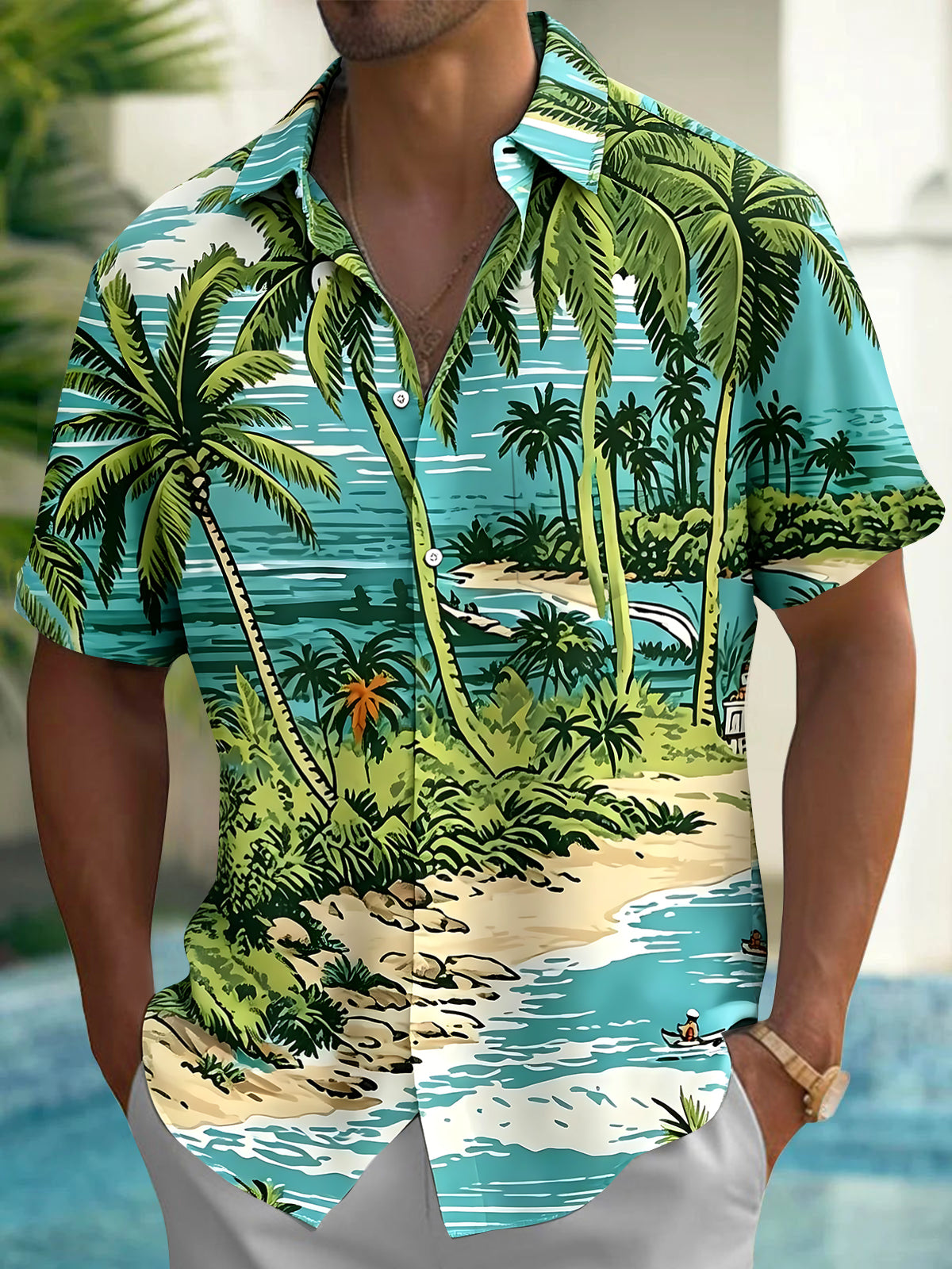 Vintage Coconut Tree Men's Pocket Short Sleeve Shirts
