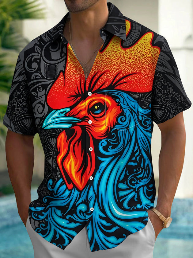 Funny Rooster Men's Pocket Short Sleeve Shirts