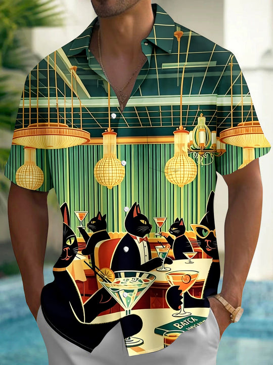 Vintage Cat Men's Pocket Short Sleeve Shirts