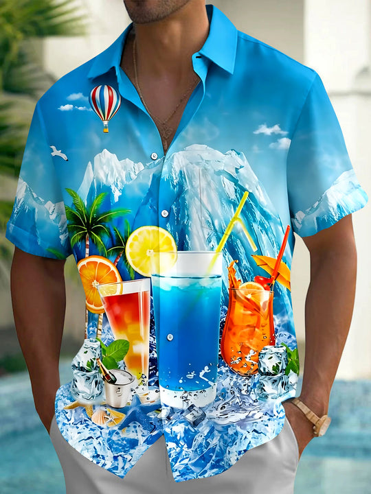 Hawaiian Iceberg Cocktail Men's Pocket Short Sleeve Shirts