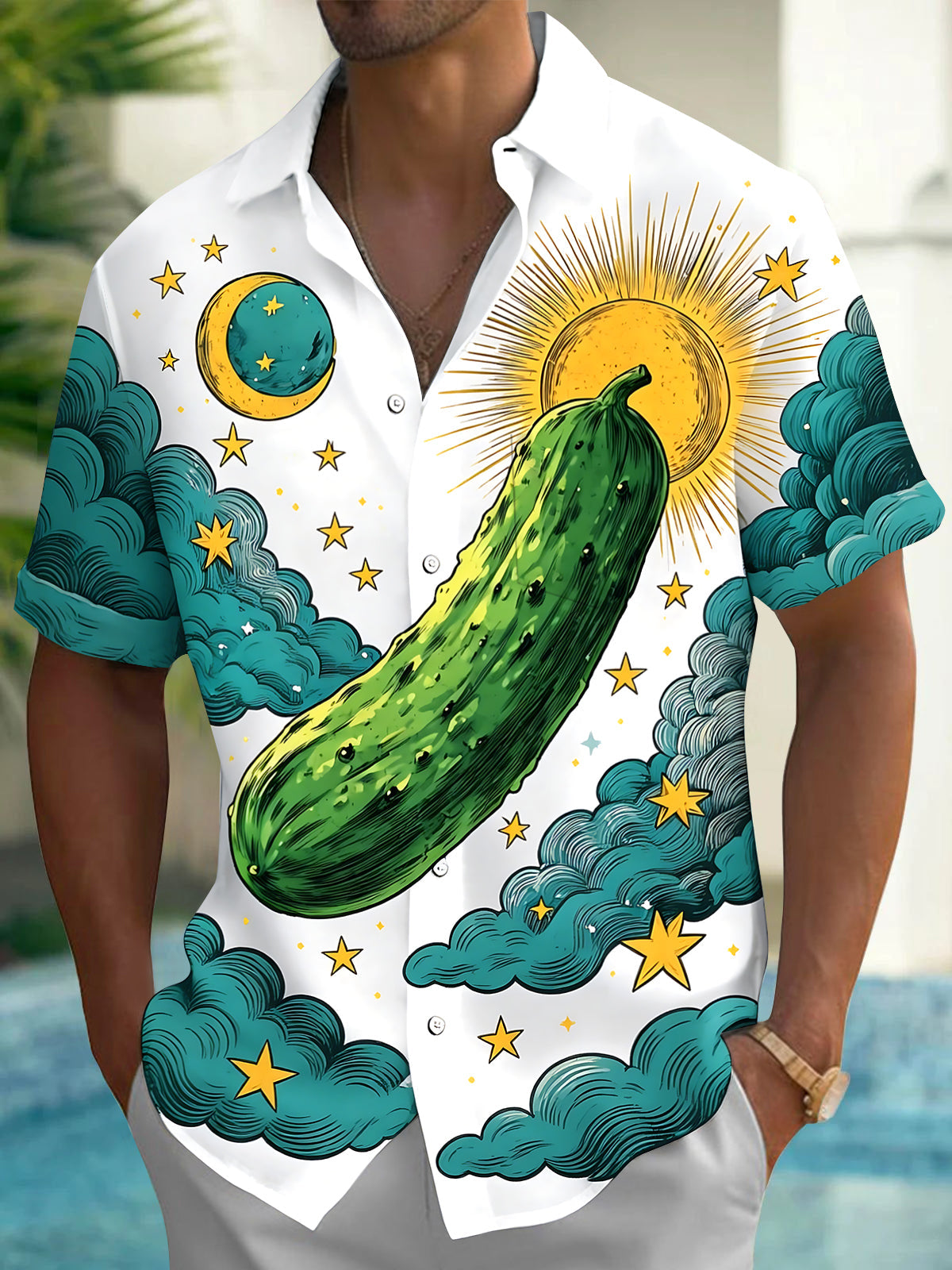 Hawaiian Cucumber Men's Pocket Short Sleeve Shirts