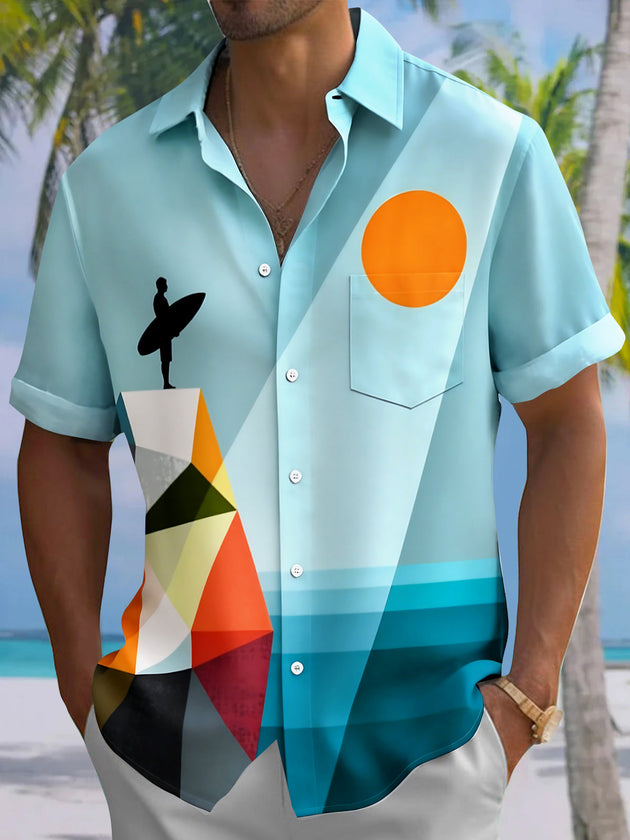 Hawaiian Surfing Men's Pocket Short Sleeve Shirts