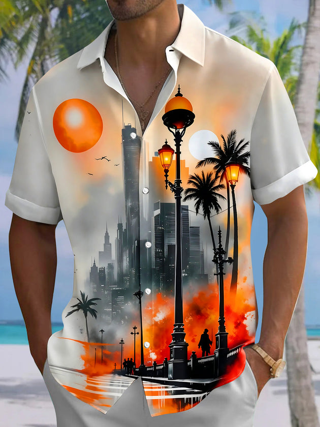 Hawaiian Coconut Tree Men's Pocket Short Sleeve Shirts