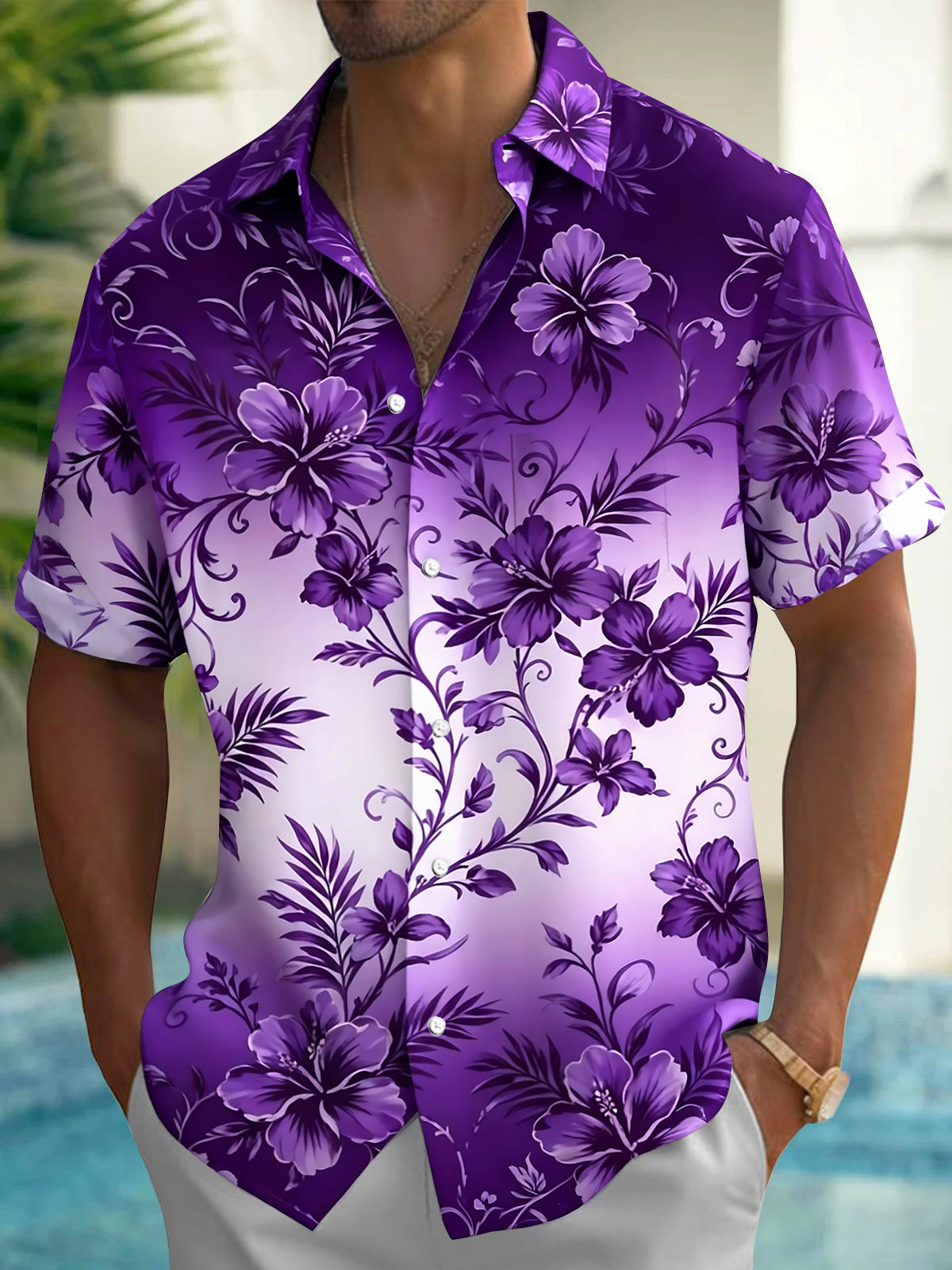 Floral Men's Pocket Short Sleeve Shirts