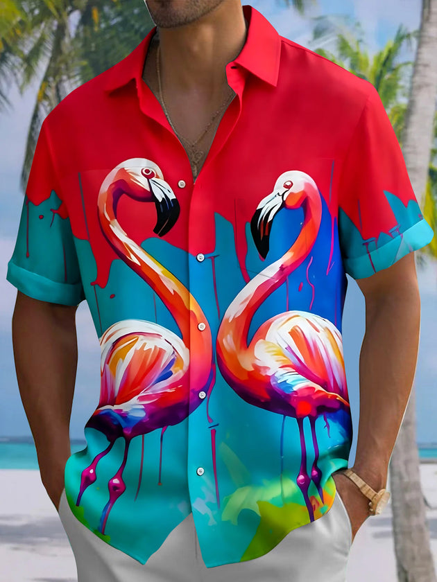Hawaiian Flamingo Men's Pocket Short Sleeve Shirts