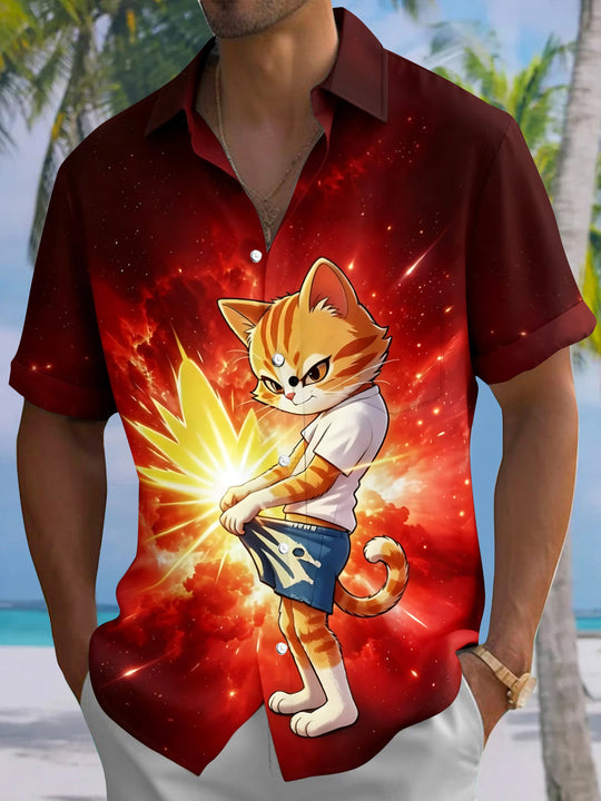 Funny Cat Men's Pocket Short Sleeve Shirts