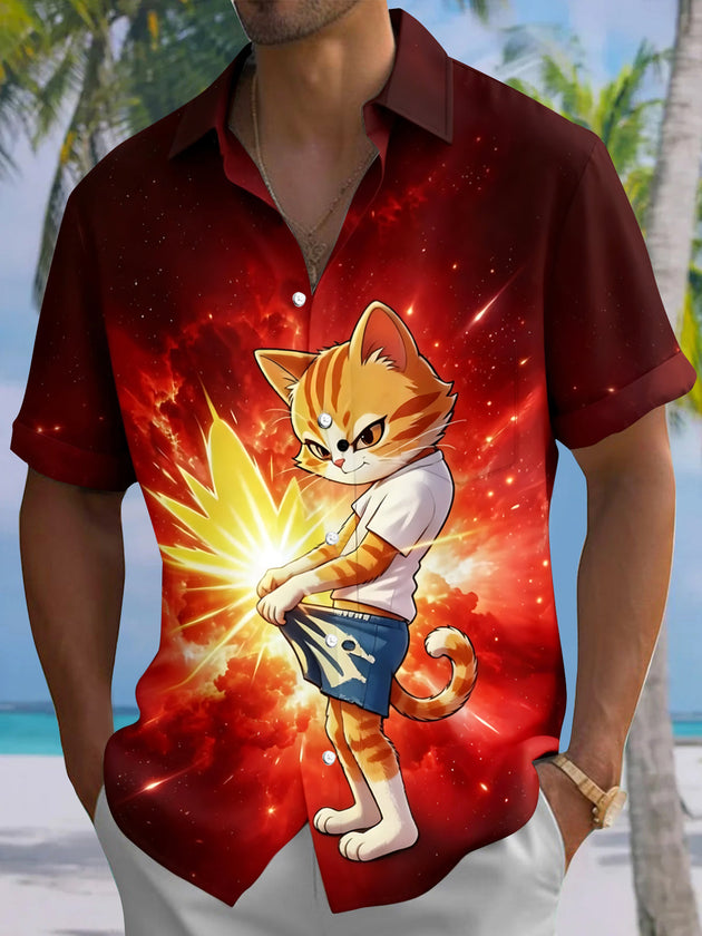 Funny Cat Men's Pocket Short Sleeve Shirts