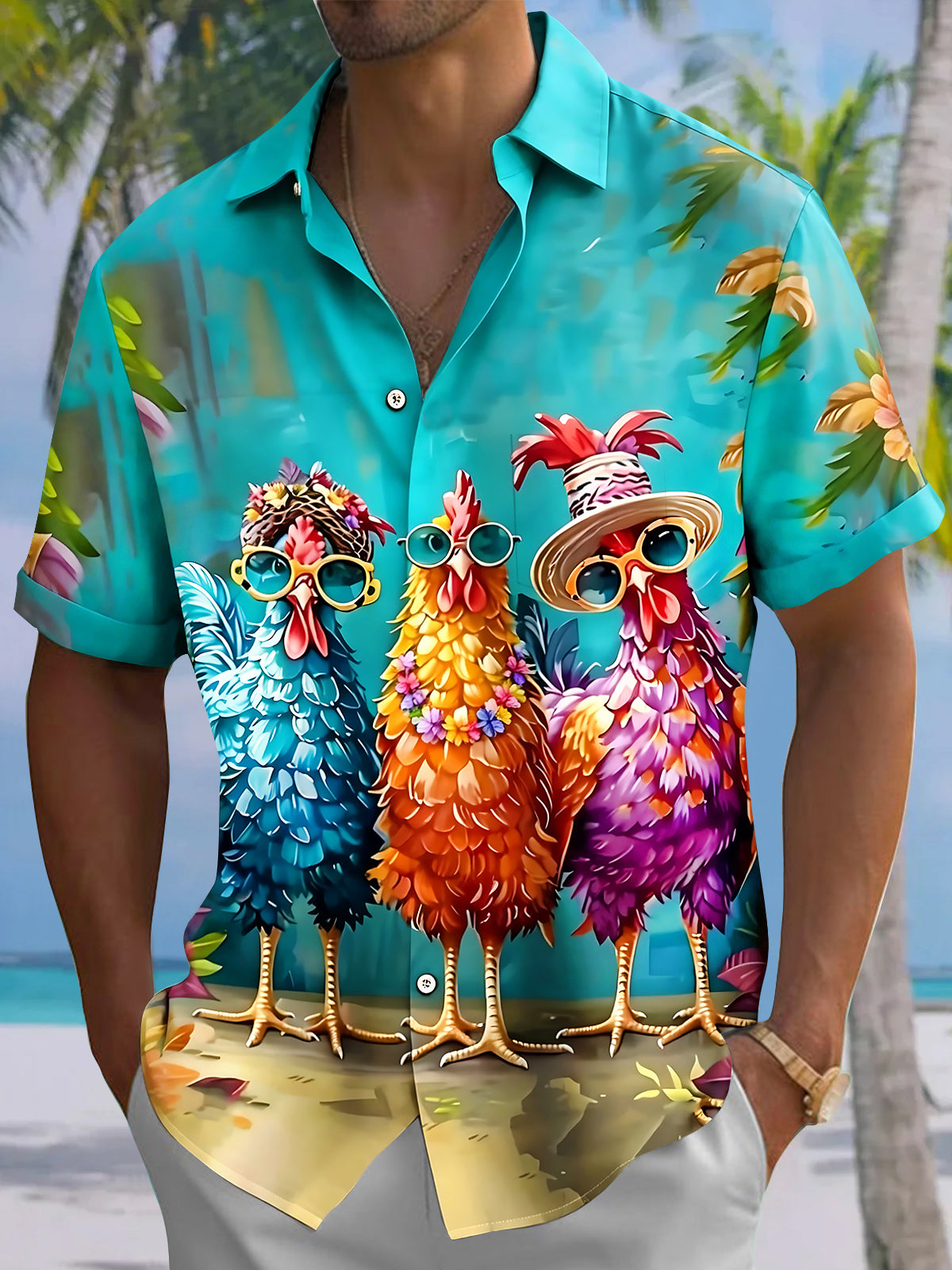 Funny Chicken Men's Pocket Short Sleeve Shirts