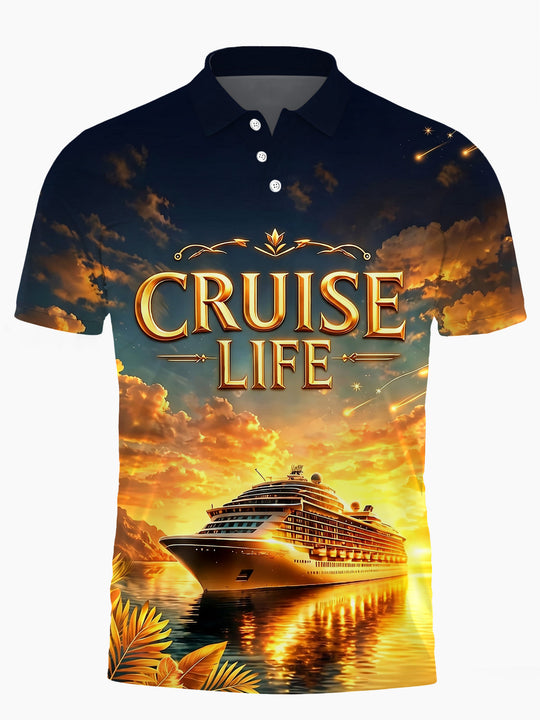 Hawaiian Cruise Life Men's Short Sleeve Button Polo