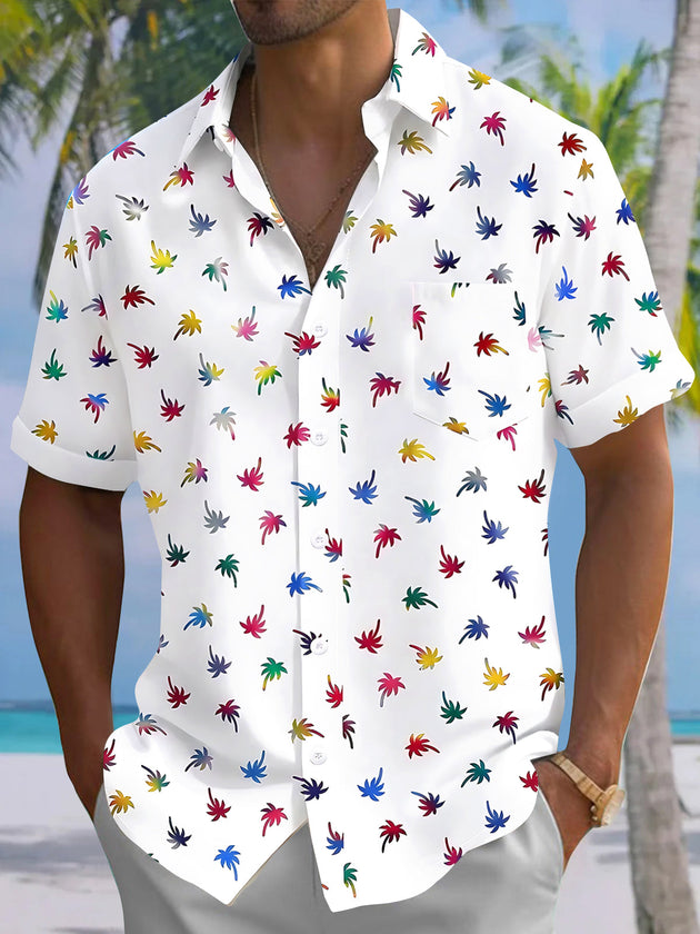 Hawaiian Coconut Tree Men's Pocket Short Sleeve Shirts