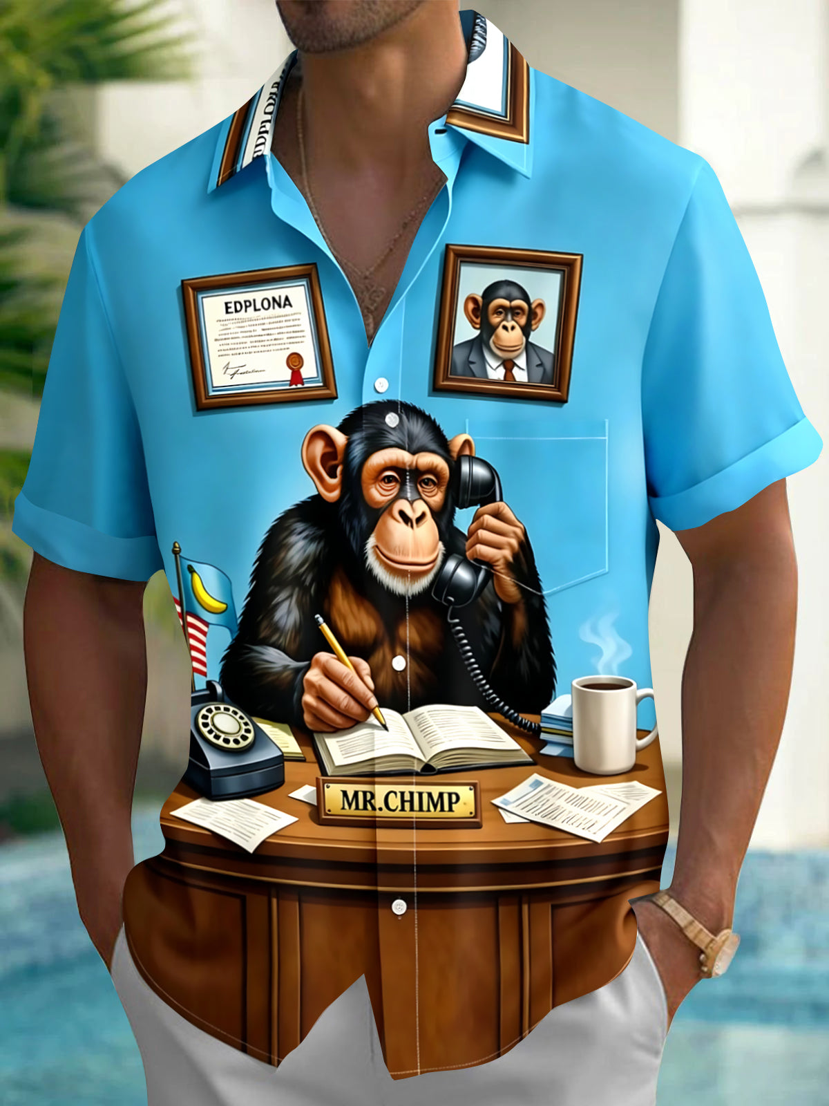 Funny Chimpanzee Men's Pocket Short Sleeve Shirts