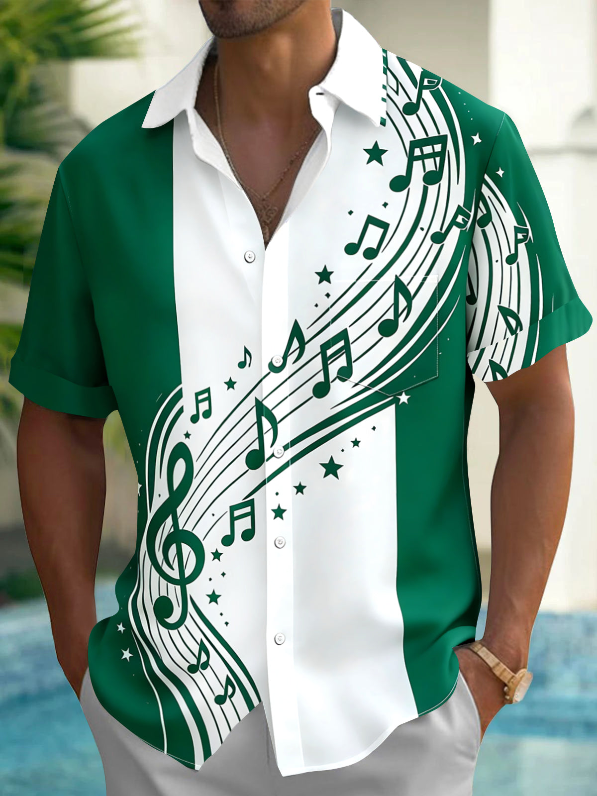 Musical Note Men's Pocket Short Sleeve Shirts