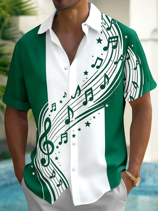 Musical Note Men's Pocket Short Sleeve Shirts