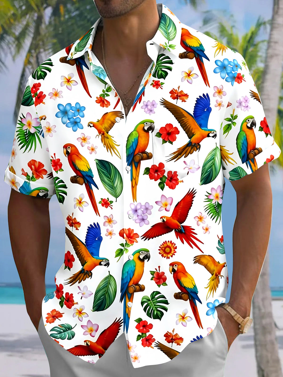 Hawaiian Parrot Men's Pocket Short Sleeve Shirts