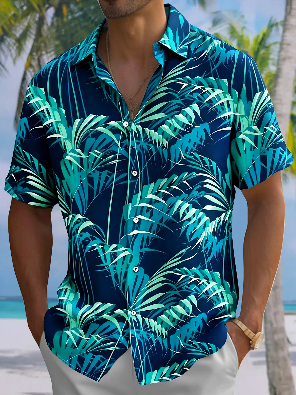 Hawaiian Leaf Men's Pocket Short Sleeve Shirts
