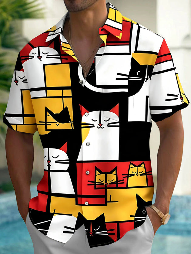 Cat Men's Pocket Short Sleeve Shirts