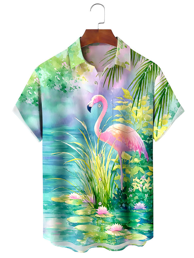 Hawaiian Flamingo Men's Pocket Short Sleeve Shirts