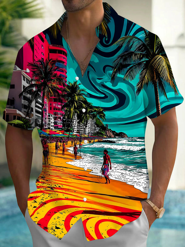 Hawaiian Beach Men's Pocket Short Sleeve Shirts