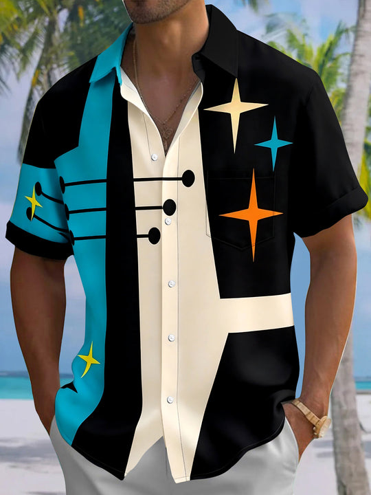 Vintage Geometry Men's Pocket Short Sleeve Shirts