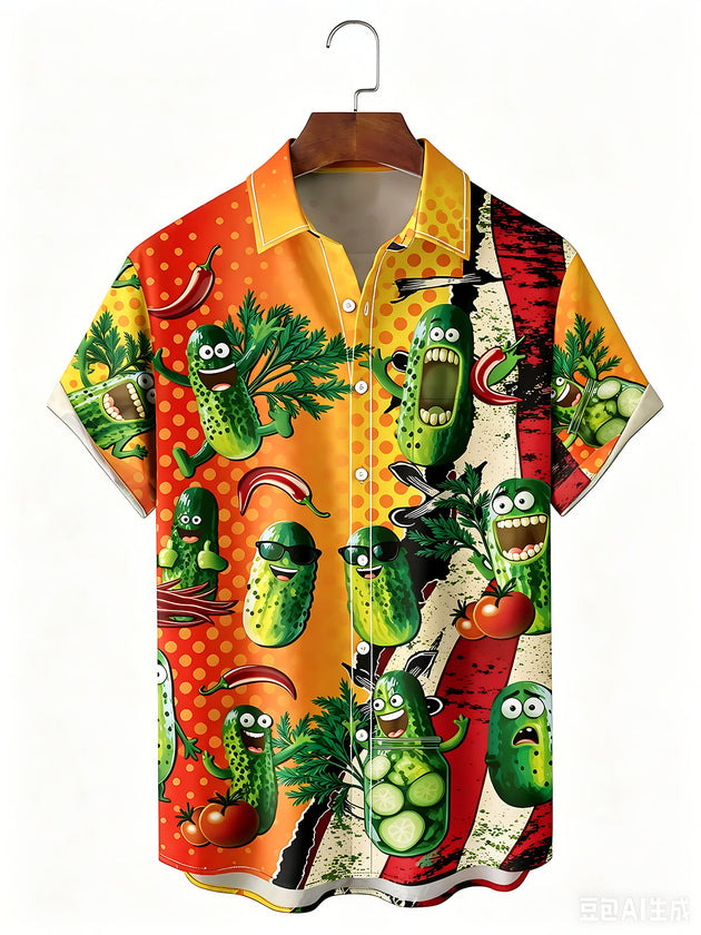 Funny Cucumber Men's Pocket Short Sleeve Shirts