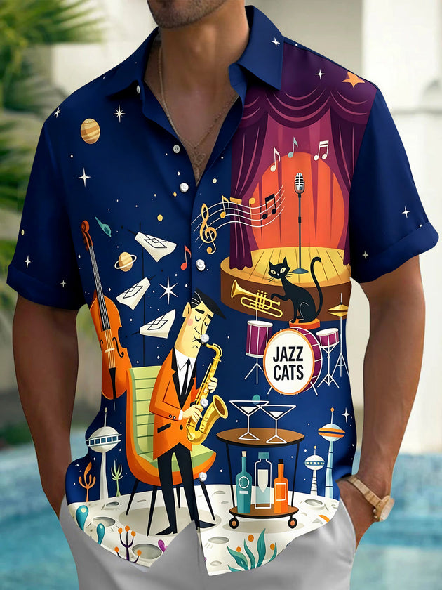 Vintage Music Concert Men's Pocket Short Sleeve Shirts