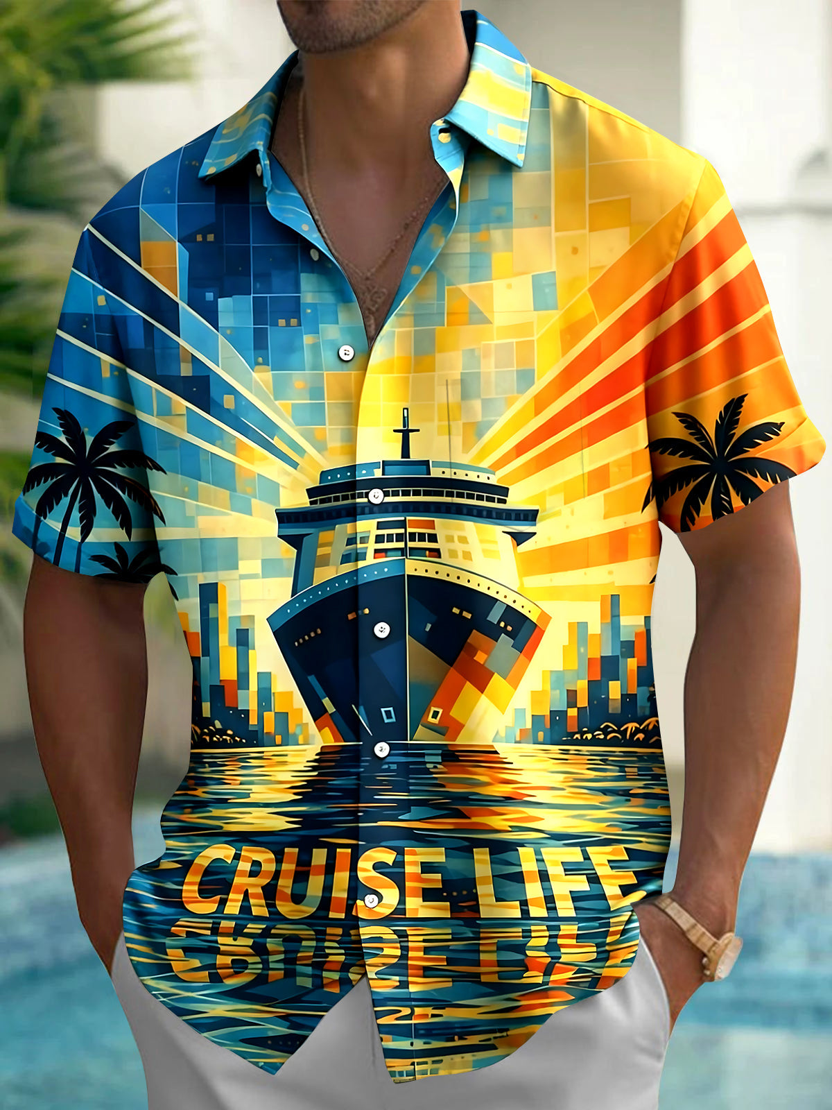 Vintage Cruise Life Men's Pocket Short Sleeve Shirts