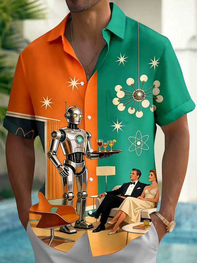 Vintage Robot Men's Pocket Short Sleeve Shirts