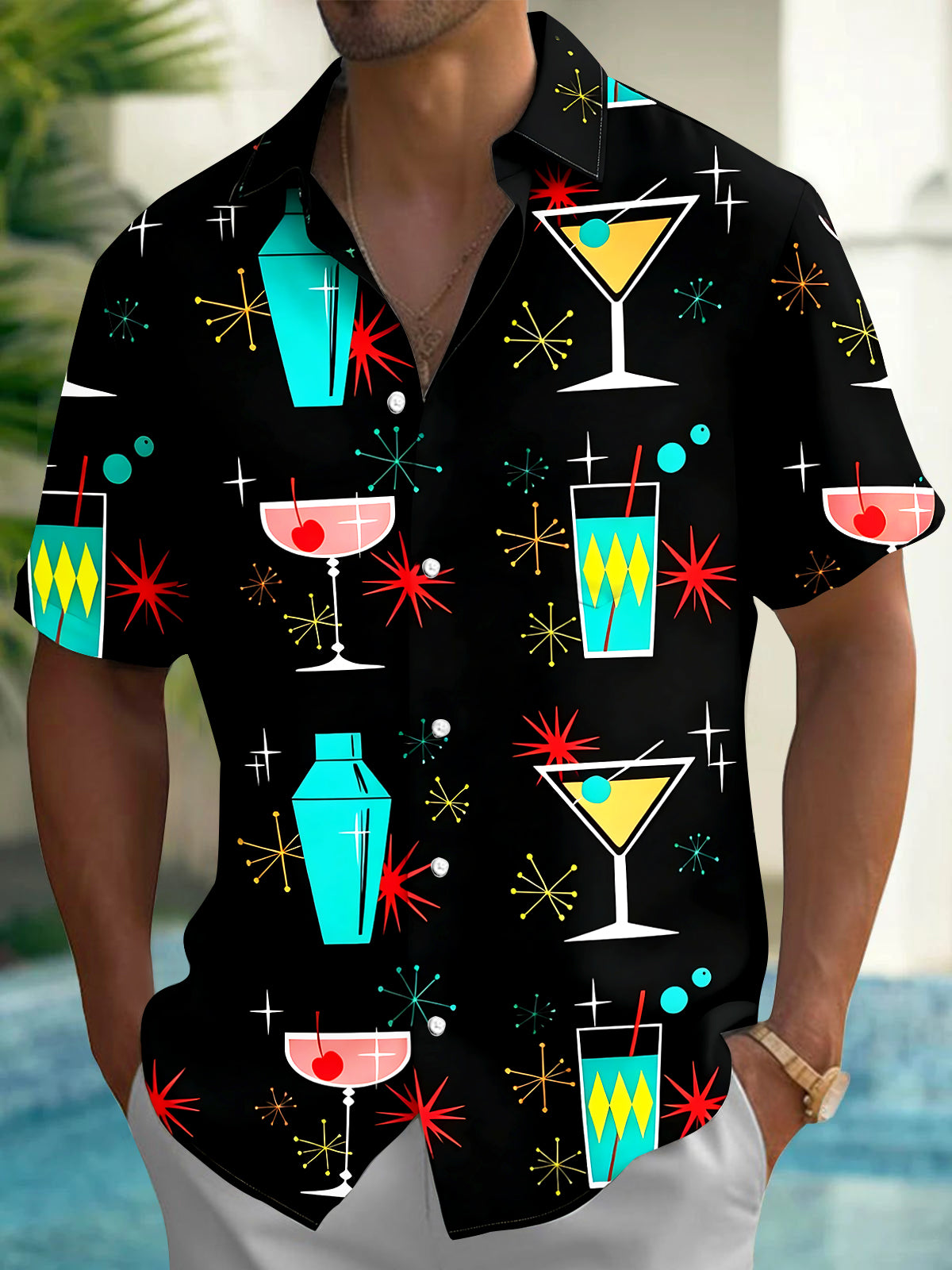 Vintage Cocktail Men's Pocket Short Sleeve Shirts