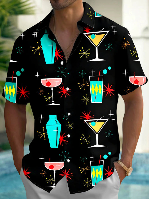 Vintage Cocktail Men's Pocket Short Sleeve Shirts