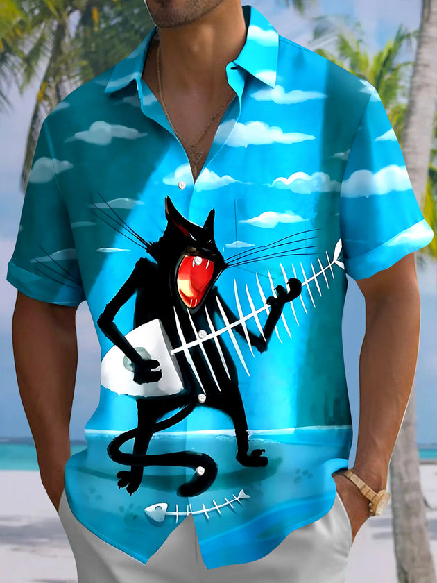 Funny Cat Men's Pocket Short Sleeve Shirts