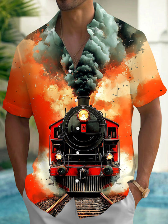 Vintage Train Men's Pocket Short Sleeve Shirts