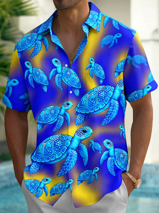 Hawaiian Sea Turtle Men's Pocket Short Sleeve Shirts