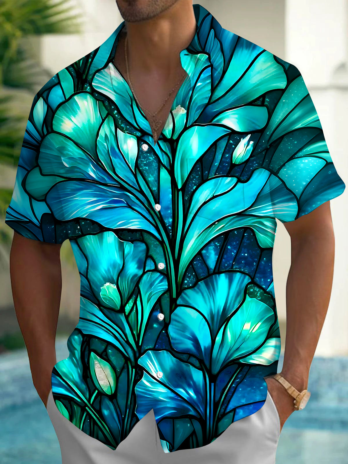 Floral Men's Pocket Short Sleeve Shirts