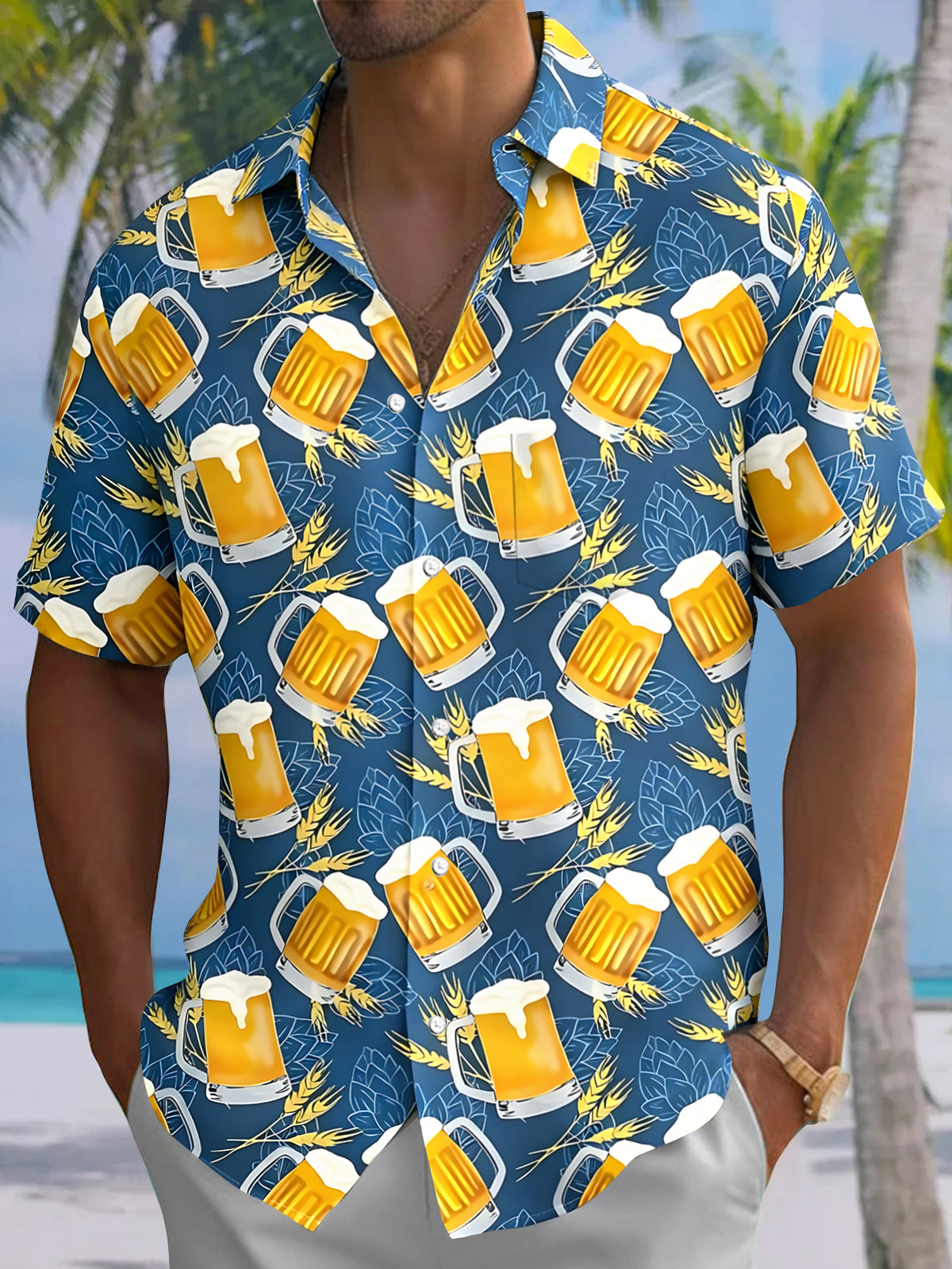 Hawaiian Beer Men's Pocket Short Sleeve Shirts