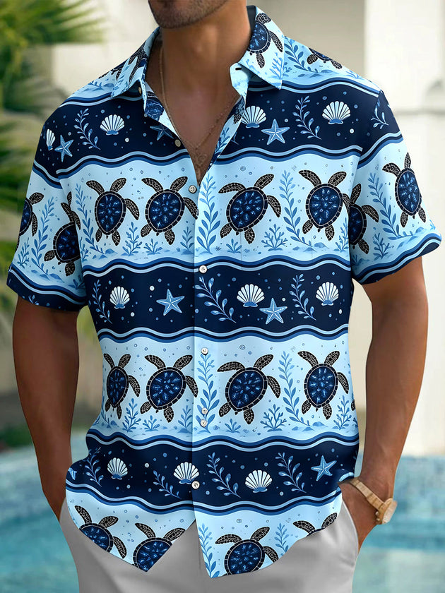 Hawaiian Sea Turtle Men's Pocket Short Sleeve Shirts