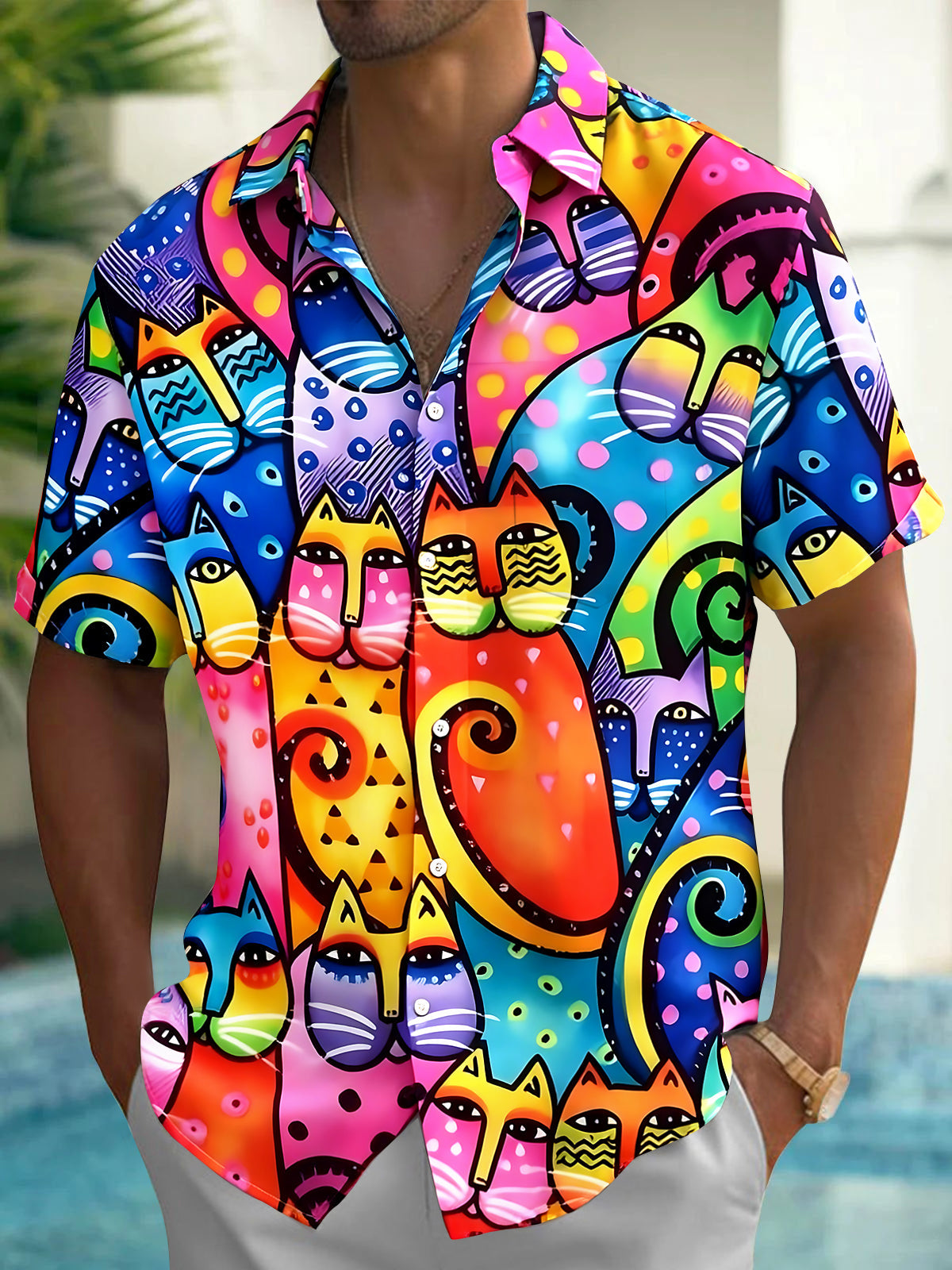 Funny Cat Men's Pocket Short Sleeve Shirts