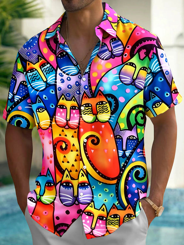 Funny Cat Men's Pocket Short Sleeve Shirts