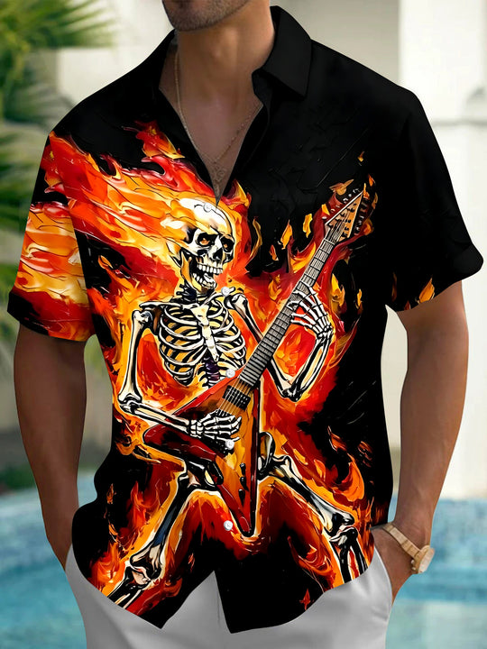 Dark Skull Guitar Men's Pocket Short Sleeve Shirts
