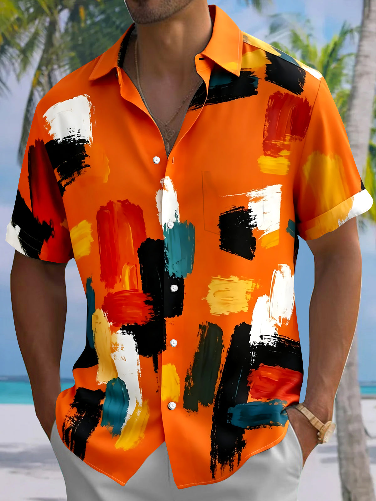 Abstract Men's Pocket Short Sleeve Shirts