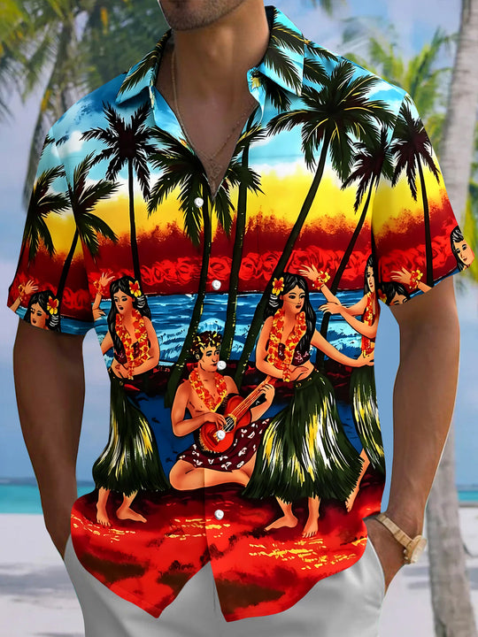 Hawaiian Coconut Tree Tiki Men's Pocket Short Sleeve Shirts