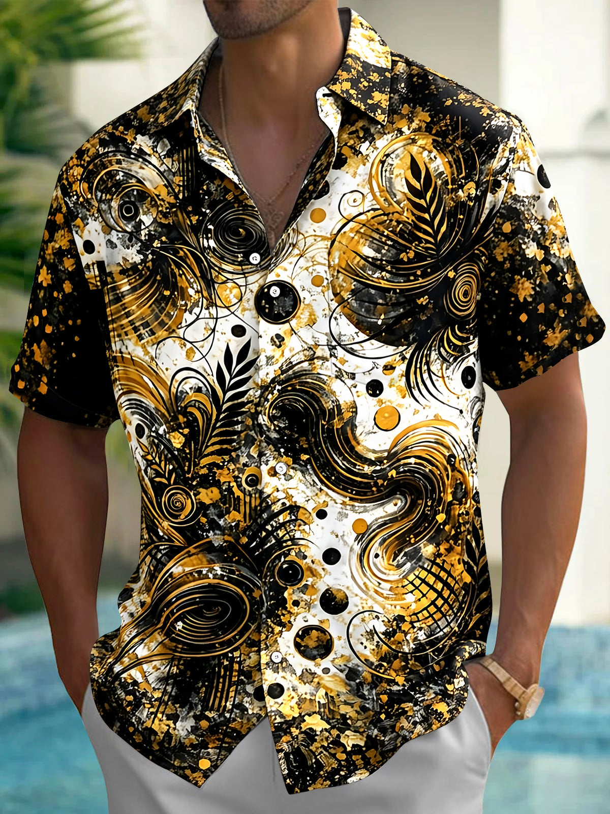 Vintage Abstract Men's Pocket Short Sleeve Shirts