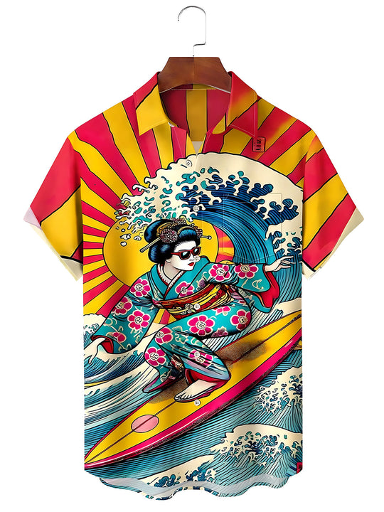 Vintage Surfing Men's Pocket Short Sleeve Shirts