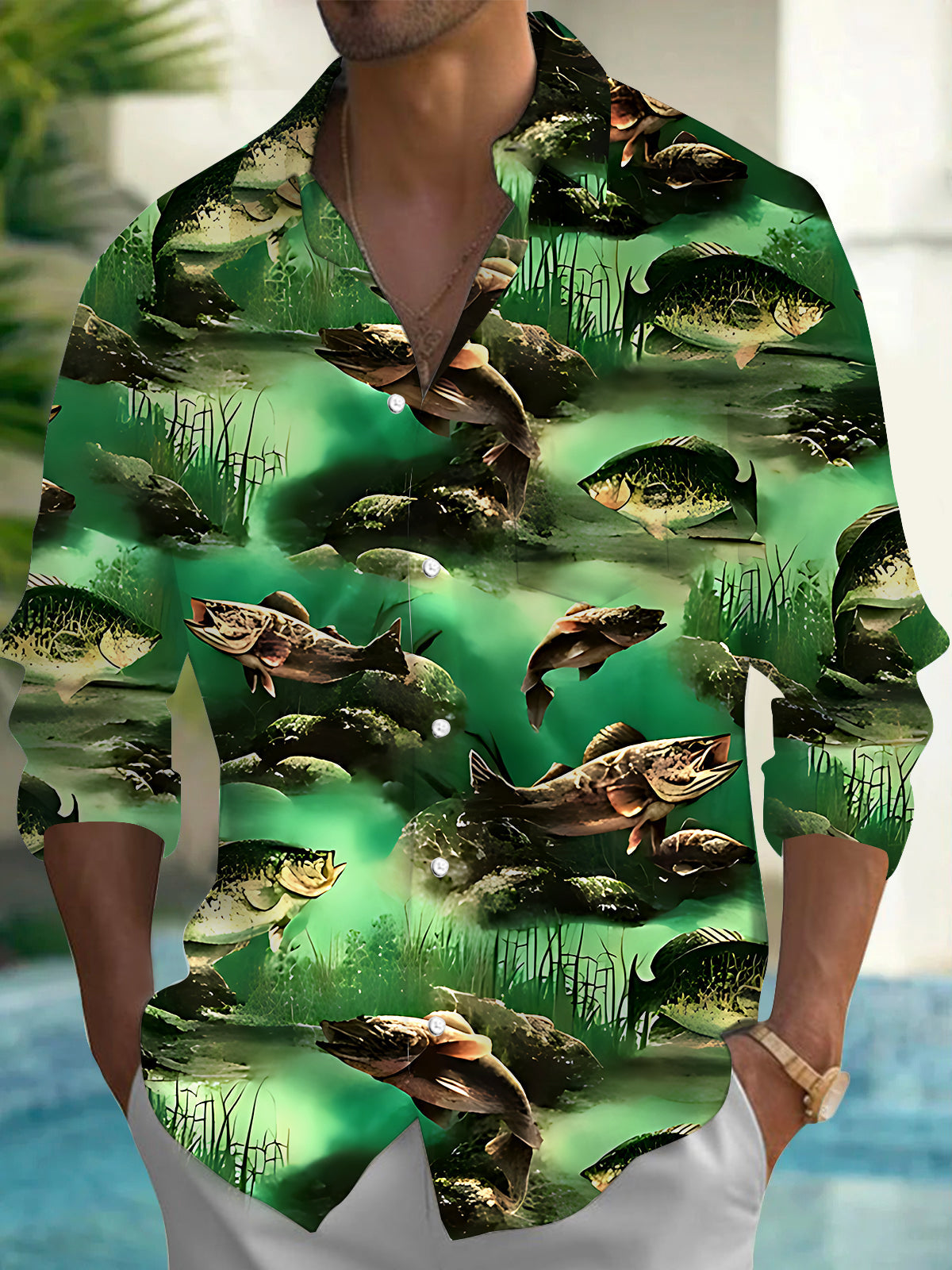 Vintage Fishing Men's Pocket Long Sleeve Shirts