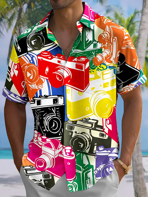 Colorful Camera Men's Pocket Short Sleeve Shirts