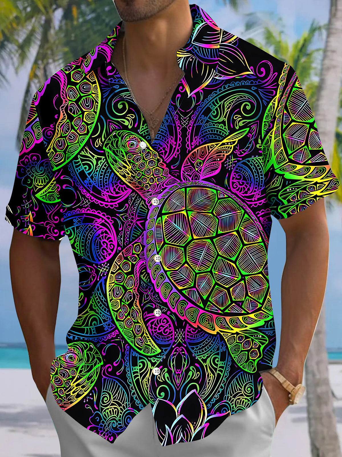 Hawaiian Sea Turtle Men's Pocket Short Sleeve Shirts