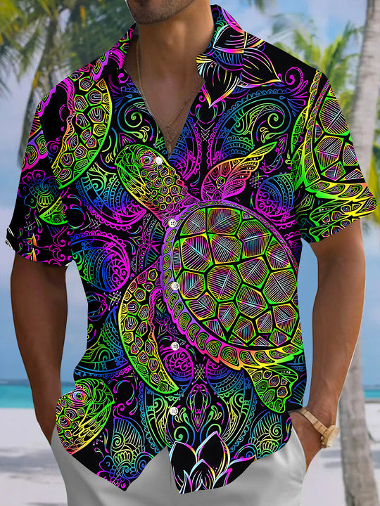 Hawaiian Sea Turtle Men's Pocket Short Sleeve Shirts