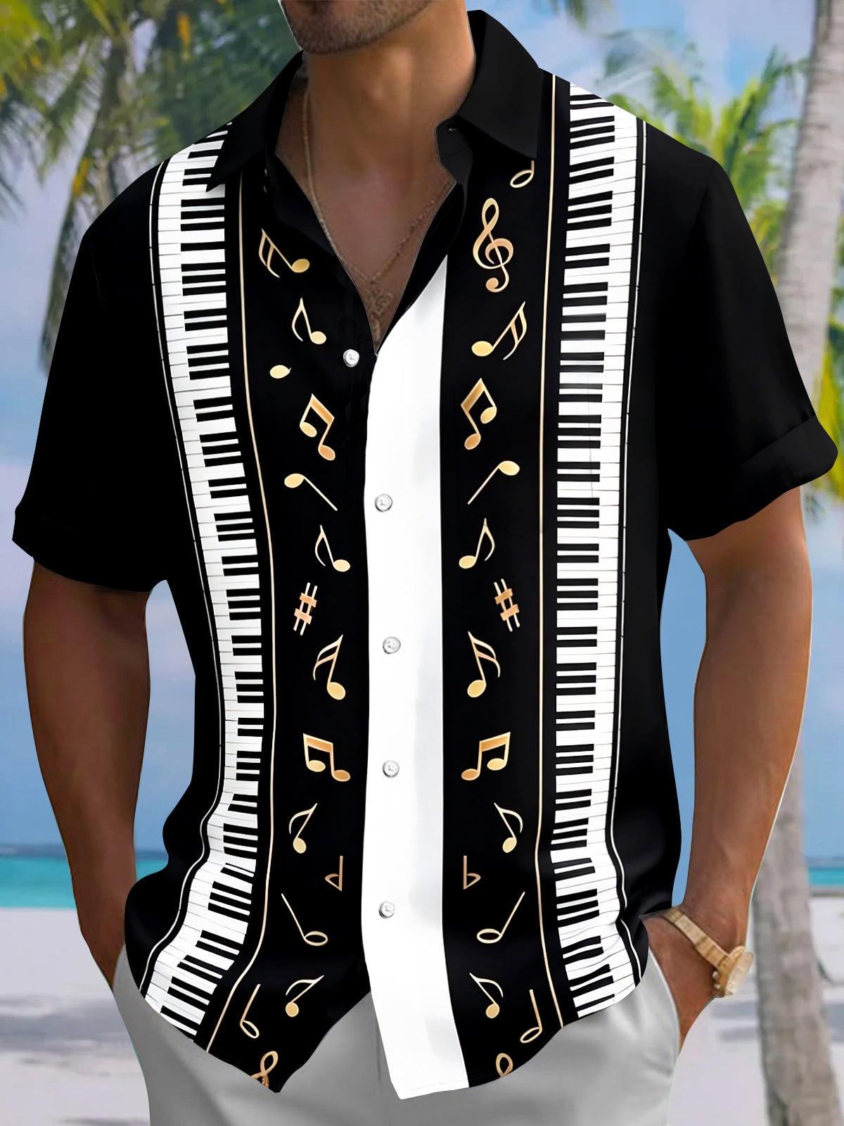 Piano Men's Pocket Short Sleeve Shirts