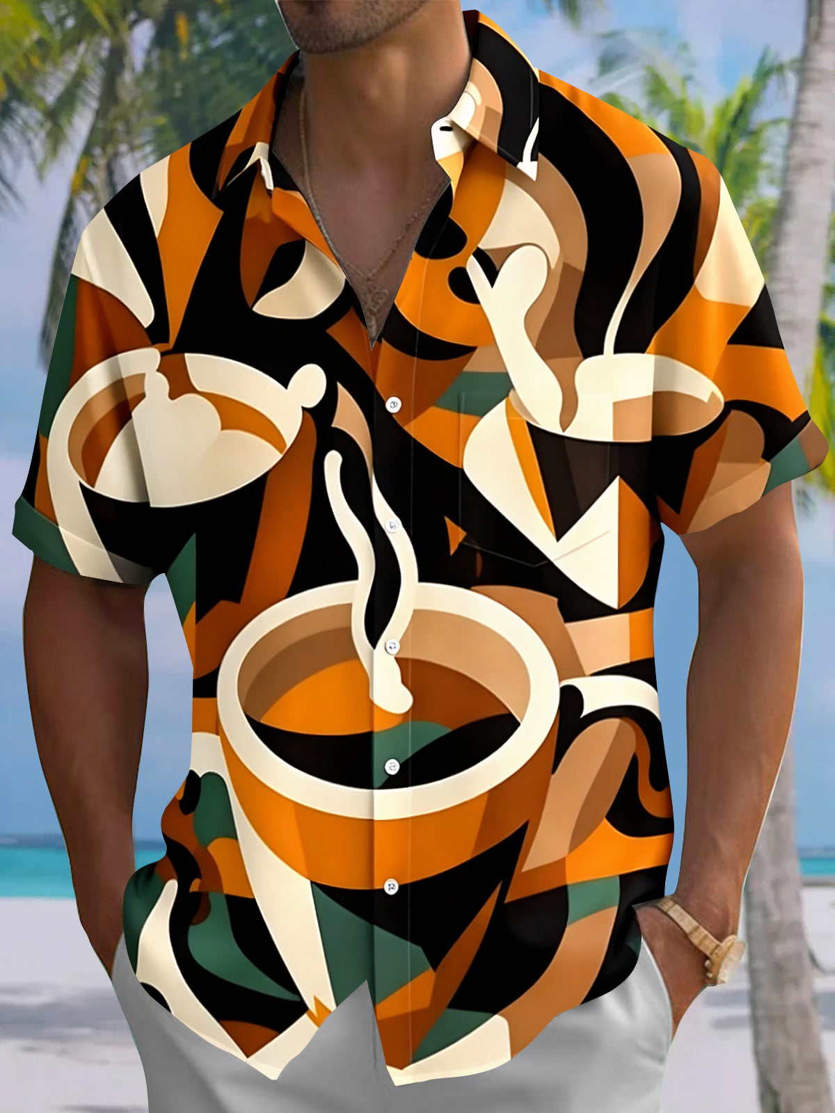 Vintage Coffee Men's Pocket Short Sleeve Shirts