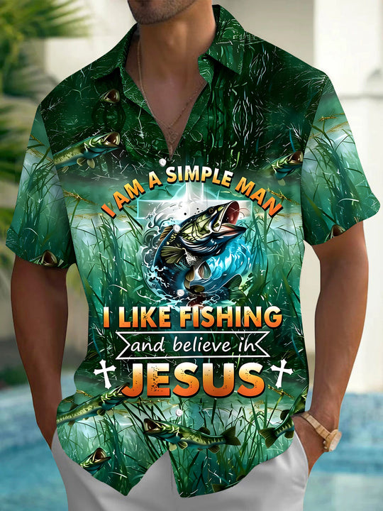 Hawaiian Fishing Men's Pocket Short Sleeve Shirts