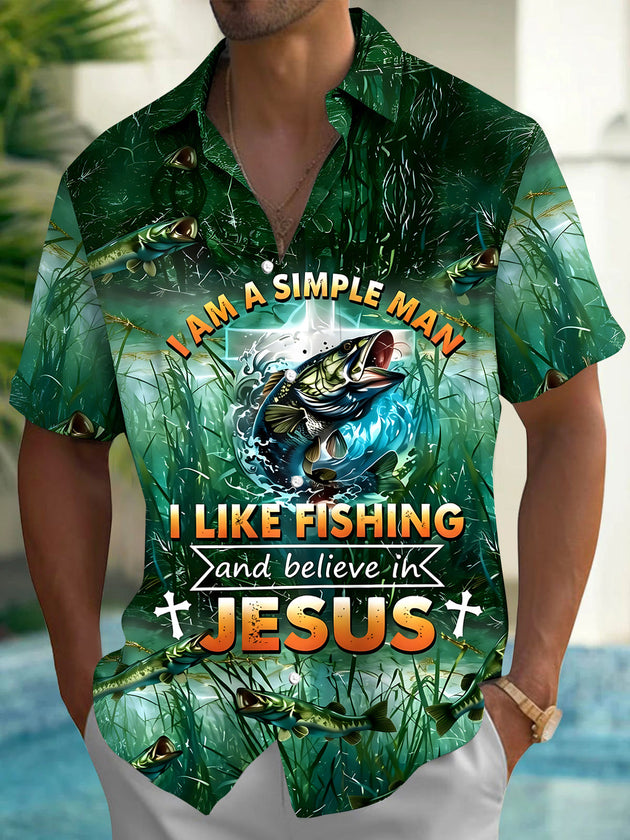 Hawaiian Fishing Men's Pocket Short Sleeve Shirts